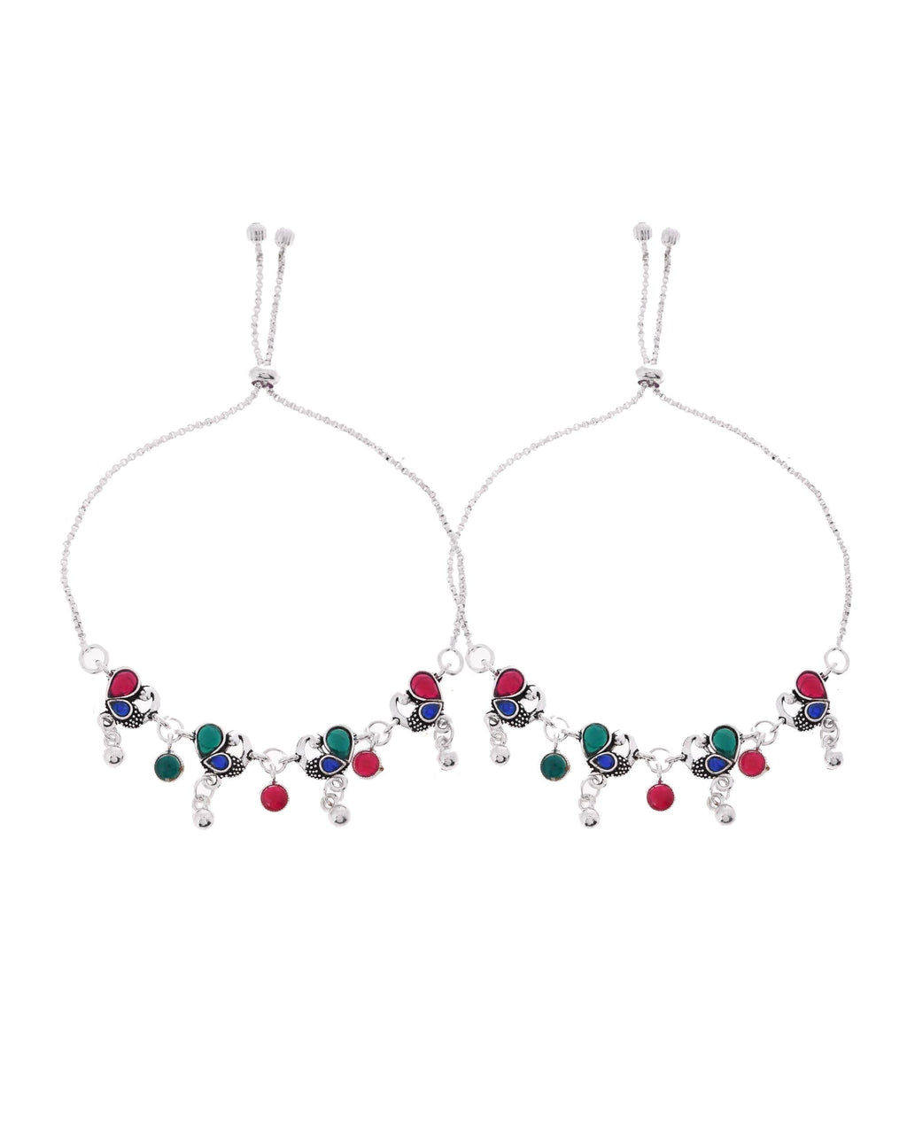 VOJ Set of 2 Silver-Plated Peacock Shaped Artificial Stones Anklet - Distacart