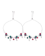 VOJ Set of 2 Silver-Plated Peacock Shaped Artificial Stones Anklet - Distacart