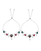 VOJ Set of 2 Silver-Plated Peacock Shaped Stone Studded Anklets - Distacart