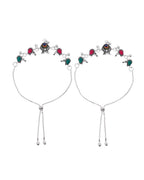 VOJ Set of 2 Silver-Plated Peacock Shaped Stone Studded Anklets - Distacart