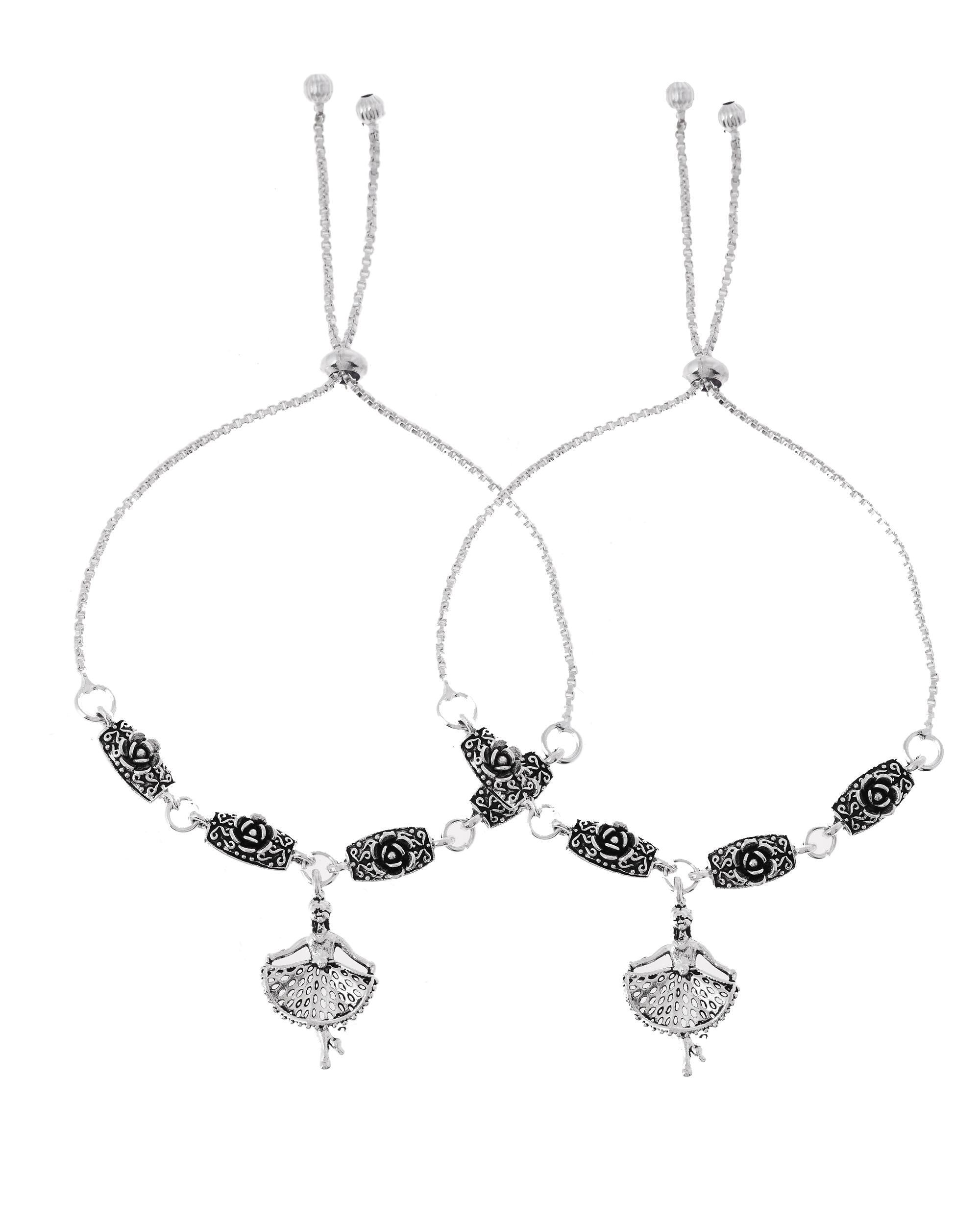 VOJ Set of 2 Silver Plated Dancing Girl Anklet - Distacart