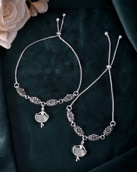 VOJ Set of 2 Silver Plated Dancing Girl Anklet