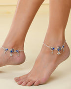 VOJ Set of 2 Silver-Plated Peacock Shaped Stone Studded Anklet - Distacart