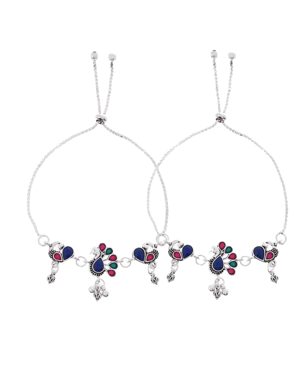 VOJ Set of 2 Silver-Plated Peacock Shaped Stone Studded Anklet - Distacart