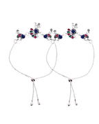 VOJ Set of 2 Silver-Plated Peacock Shaped Stone Studded Anklet - Distacart