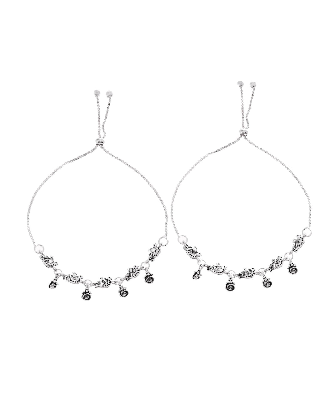VOJ Set of 2 Silver Plated Bird And Rose Shaped Anklet - Distacart