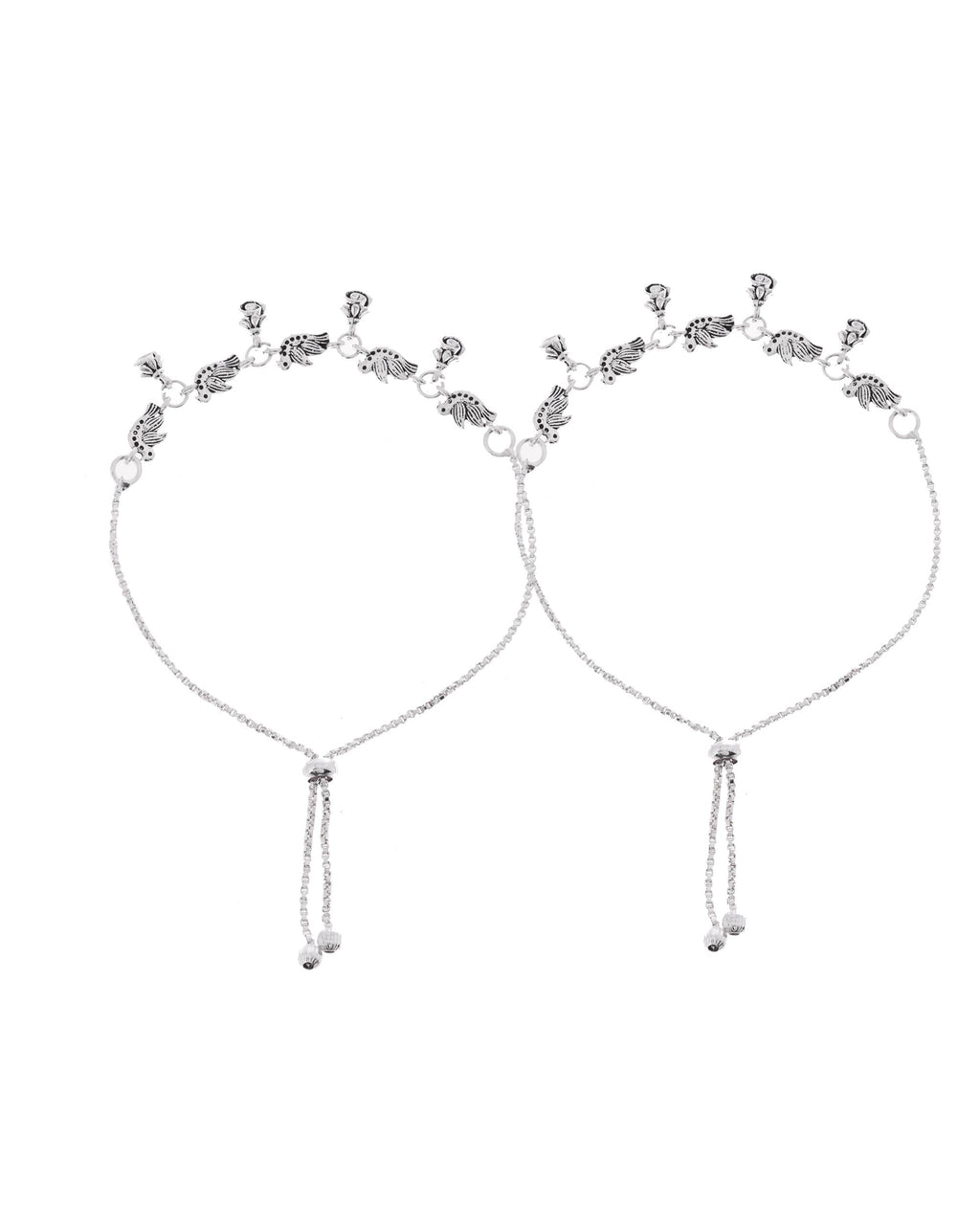 VOJ Set of 2 Silver Plated Bird And Rose Shaped Anklet - Distacart