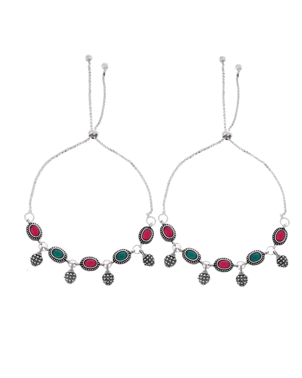 VOJ Set of 2 Silver-Plated Artificial Stones Studded Anklet - Distacart