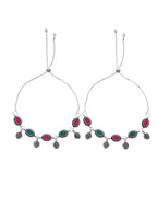 VOJ Set of 2 Silver-Plated Artificial Stones Studded Anklet - Distacart