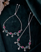 VOJ Set of 2 Silver-Plated Artificial Stones Studded Anklet - Distacart