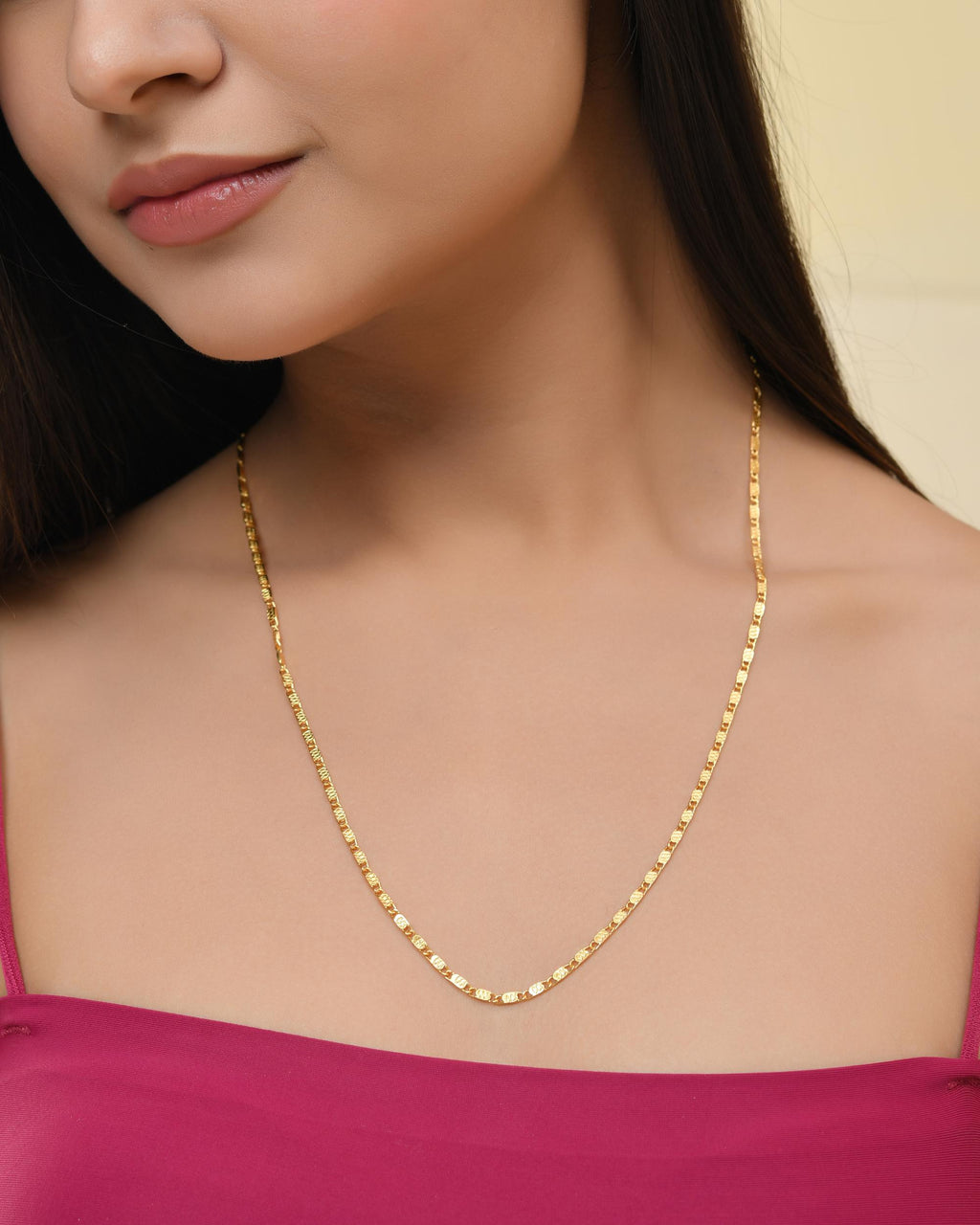 VOJ Gold-Polished Designer Biscuit Shaped Chain For Women