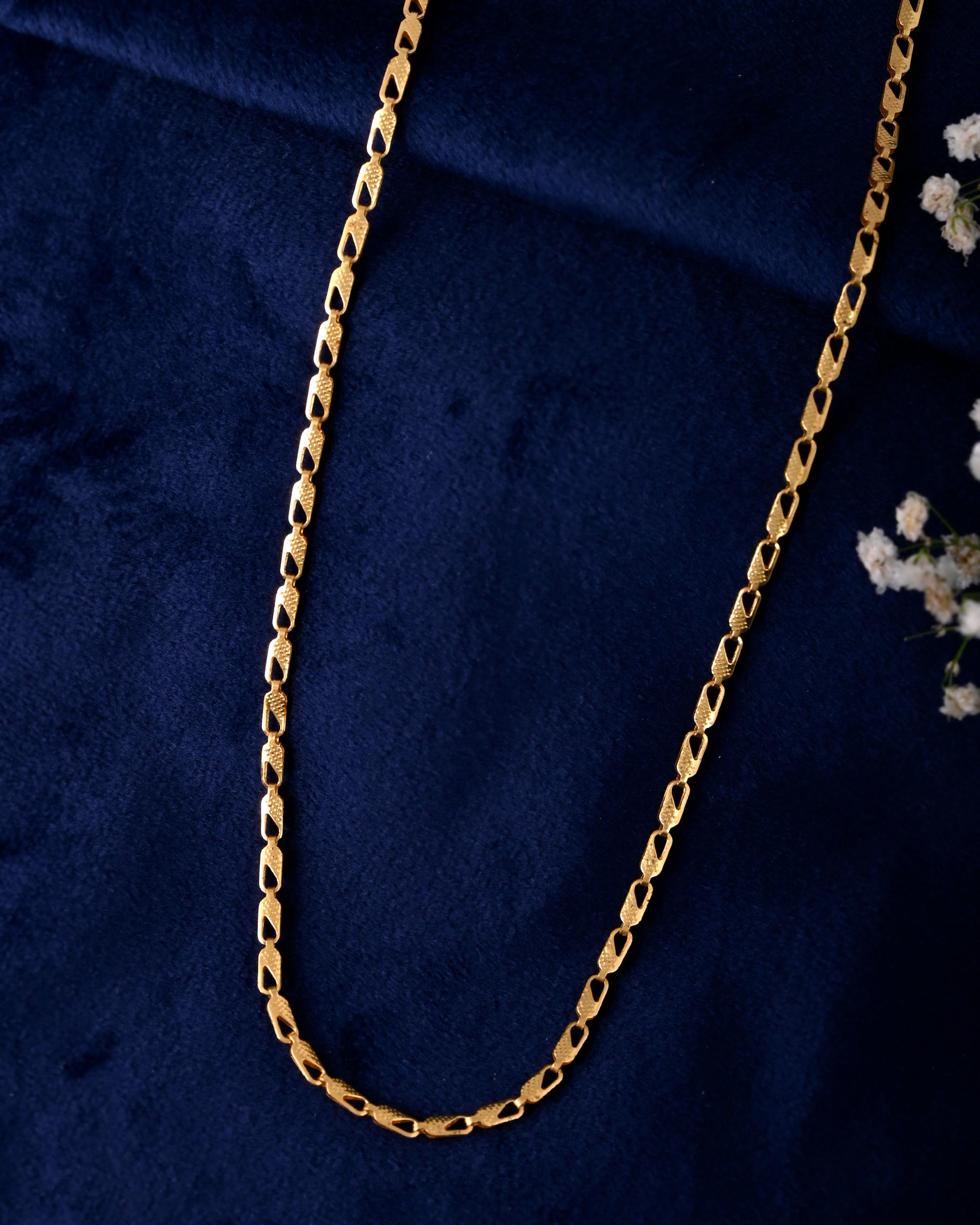 VOJ Gold-Polished Designer Biscuit Shaped Chain For Women