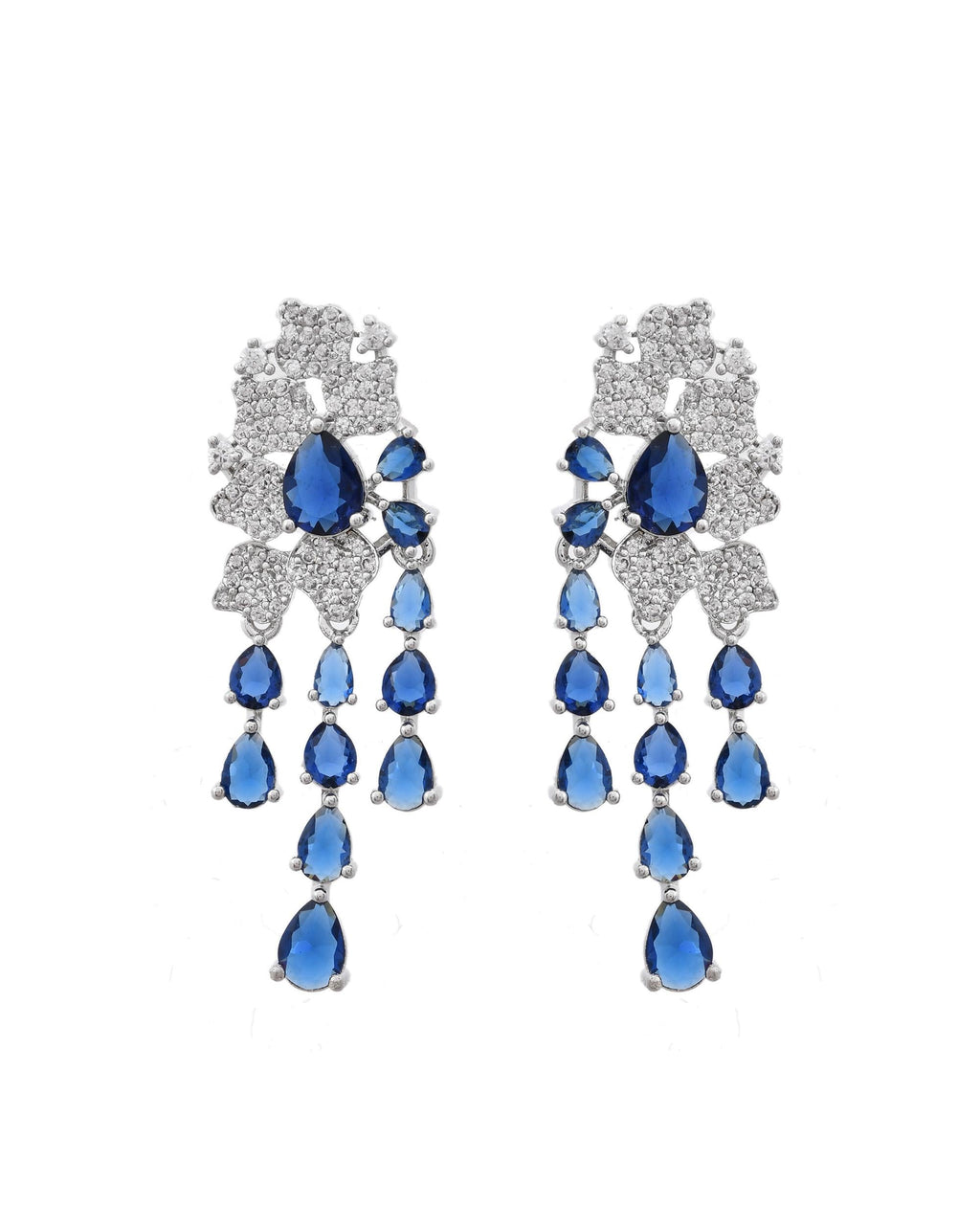 VOJ Silver Plated Ad And Blue Stone Studded Multi Layer Drop Earrings - Distacart