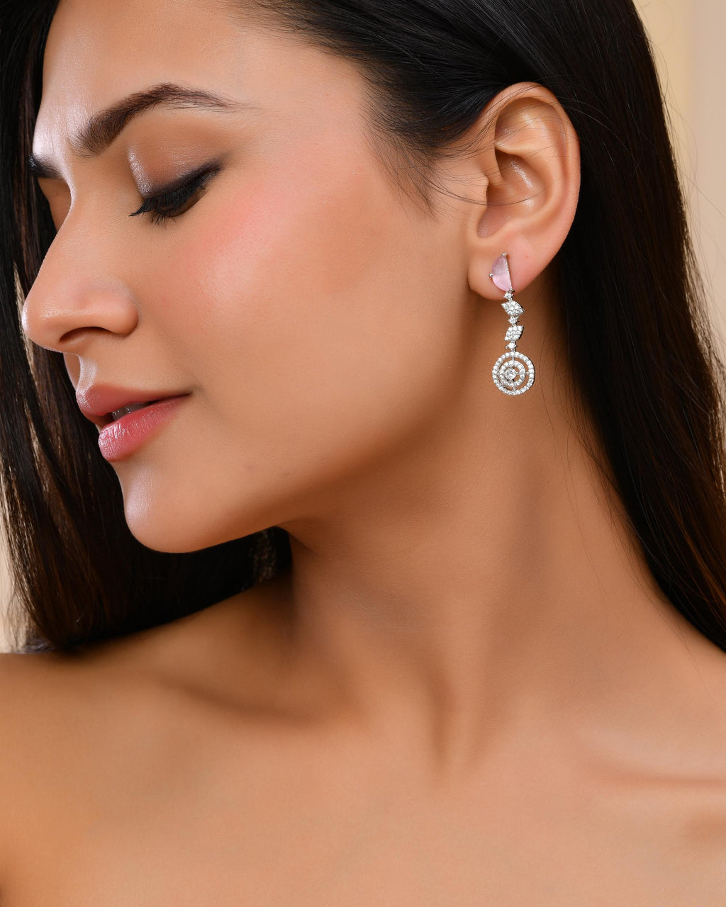 VOJ Silver Plated Pink And Ad Stone Studded Drop Earrings - Distacart
