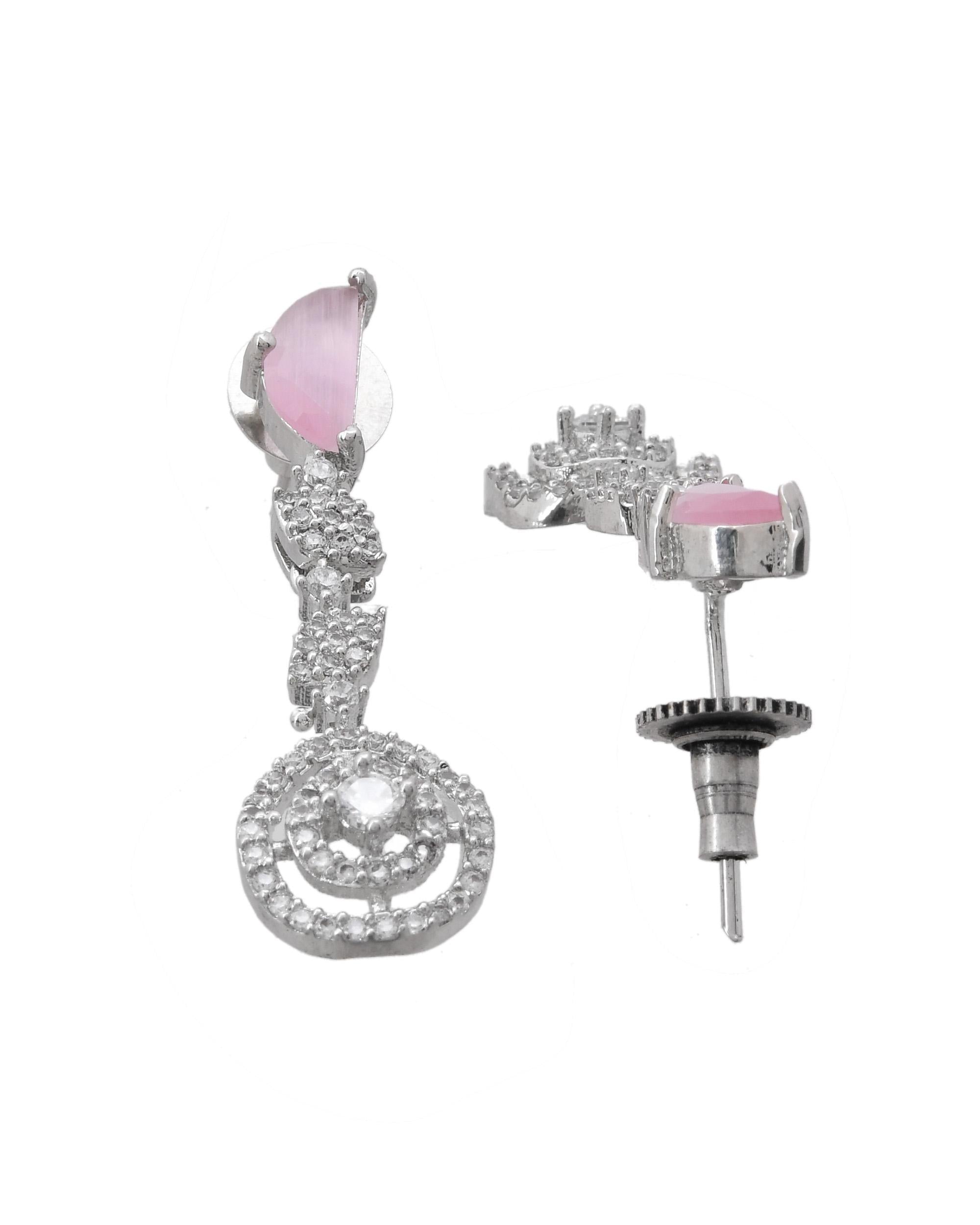 VOJ Silver Plated Pink And Ad Stone Studded Drop Earrings - Distacart