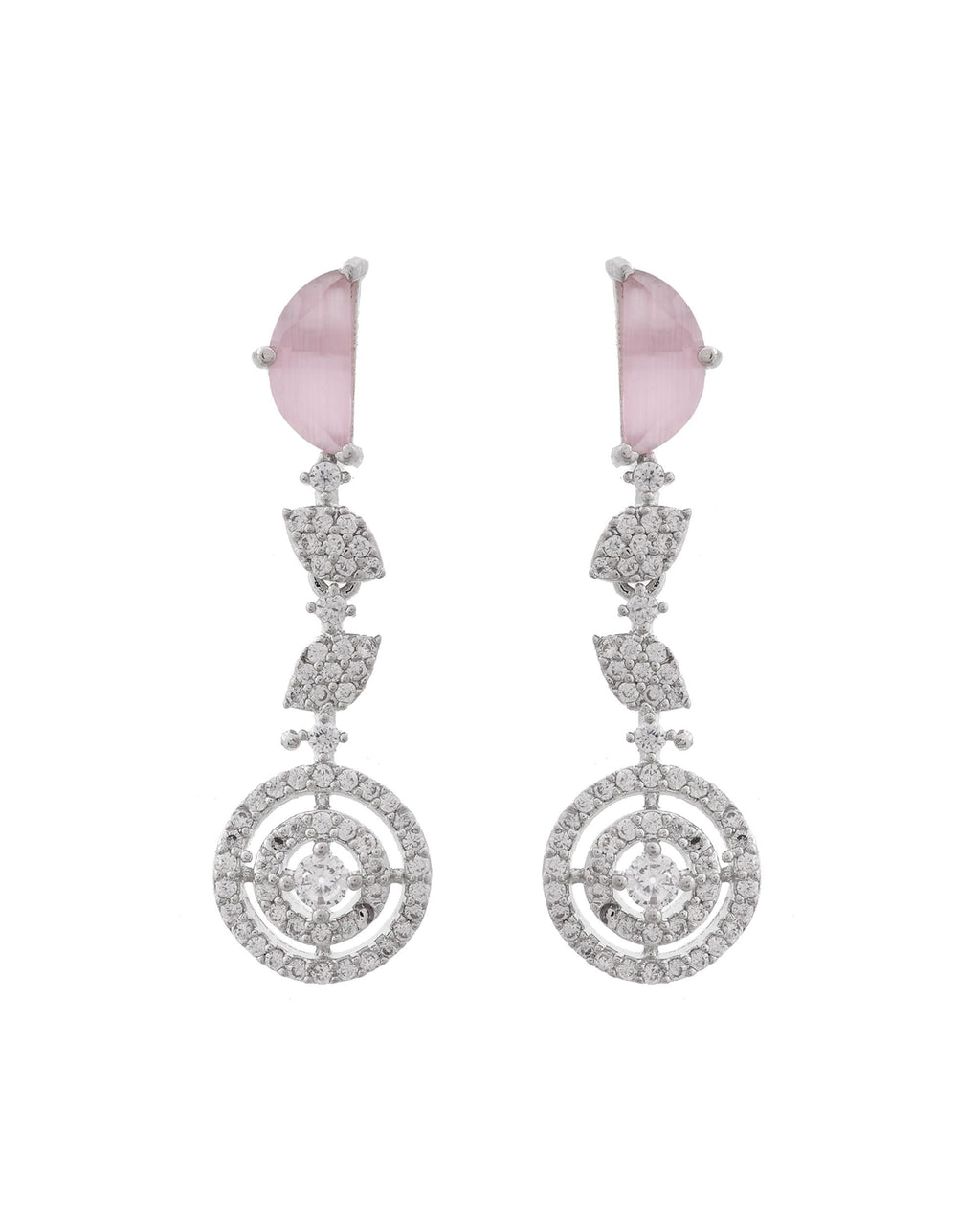 VOJ Silver Plated Pink And Ad Stone Studded Drop Earrings - Distacart