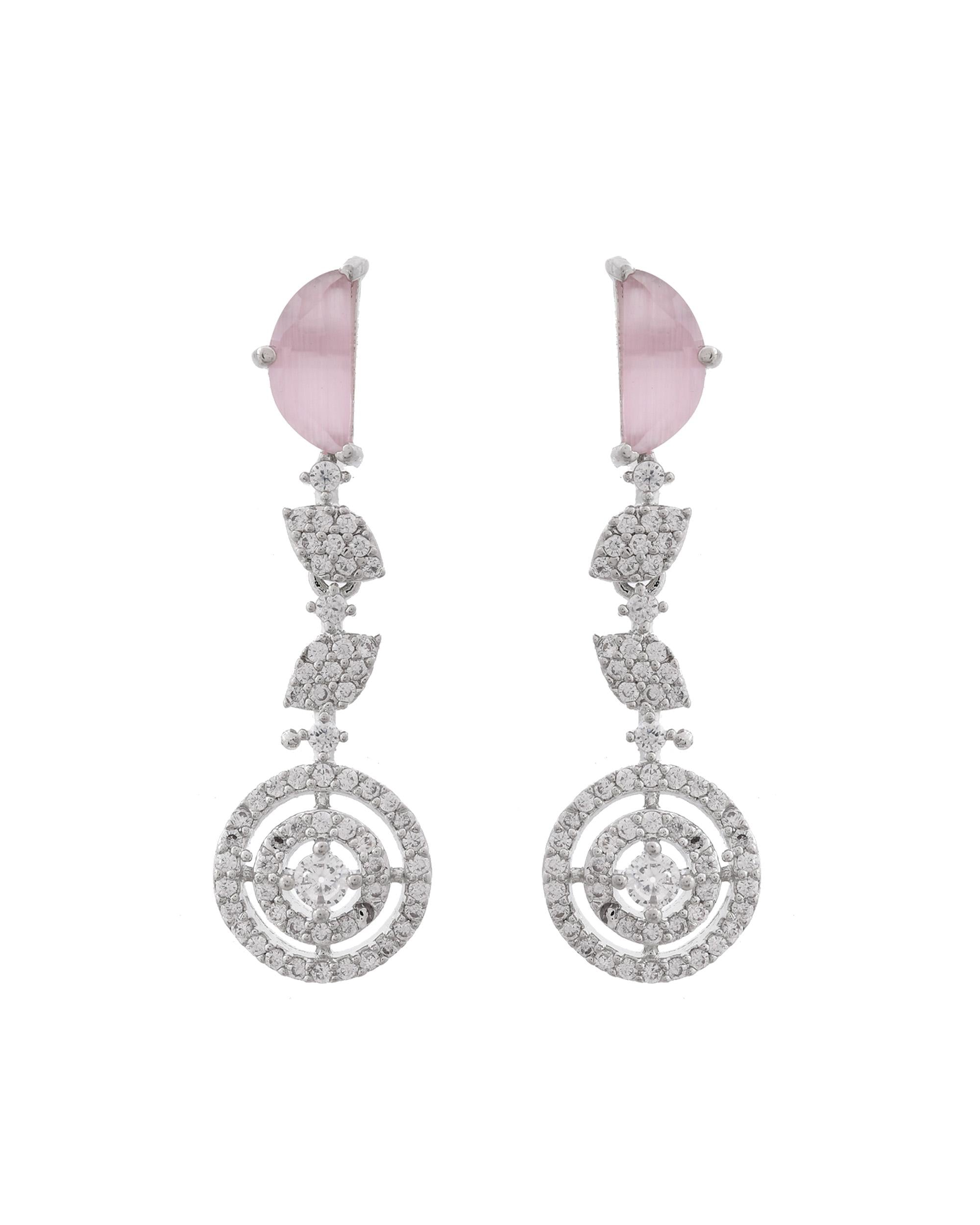 VOJ Silver Plated Pink And Ad Stone Studded Drop Earrings - Distacart