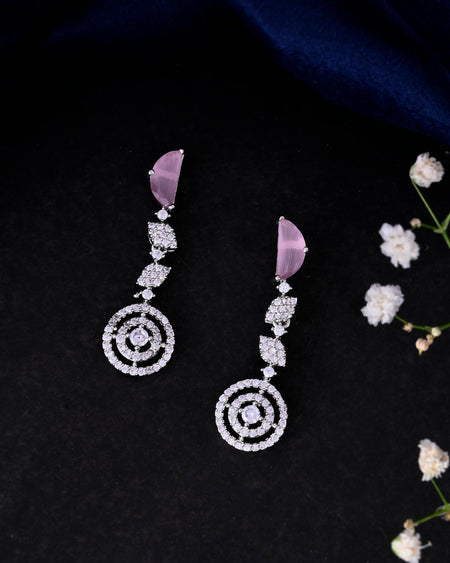 VOJ Silver Plated Pink And Ad Stone Studded Drop Earrings