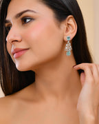 VOJ Silver Plated Mint Green Ad Stone Studded Dome Shaped Earrings - Distacart