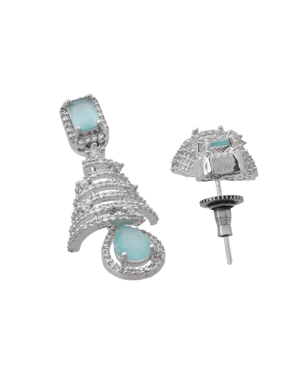 VOJ Silver Plated Mint Green Ad Stone Studded Dome Shaped Earrings - Distacart