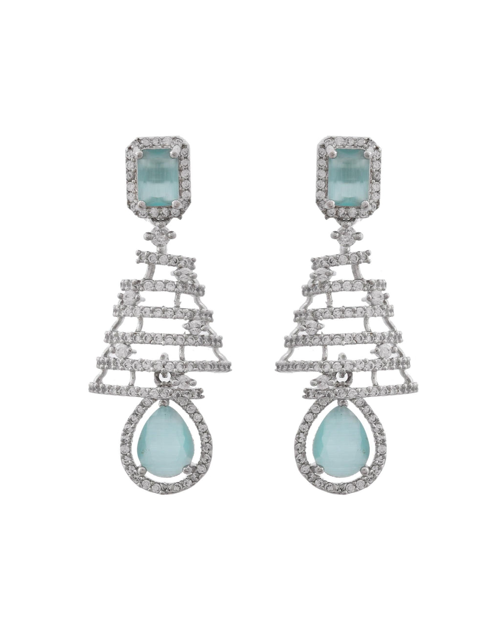 VOJ Silver Plated Mint Green Ad Stone Studded Dome Shaped Earrings - Distacart
