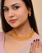 VOJ Gold-Polished Designer Necklace With Earrings Set