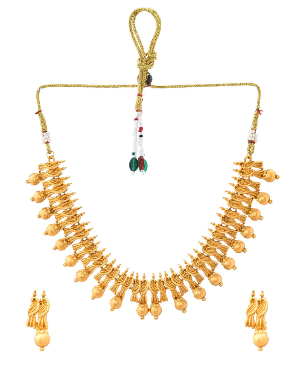 VOJ Gold-Polished Designer Necklace With Earrings Set
