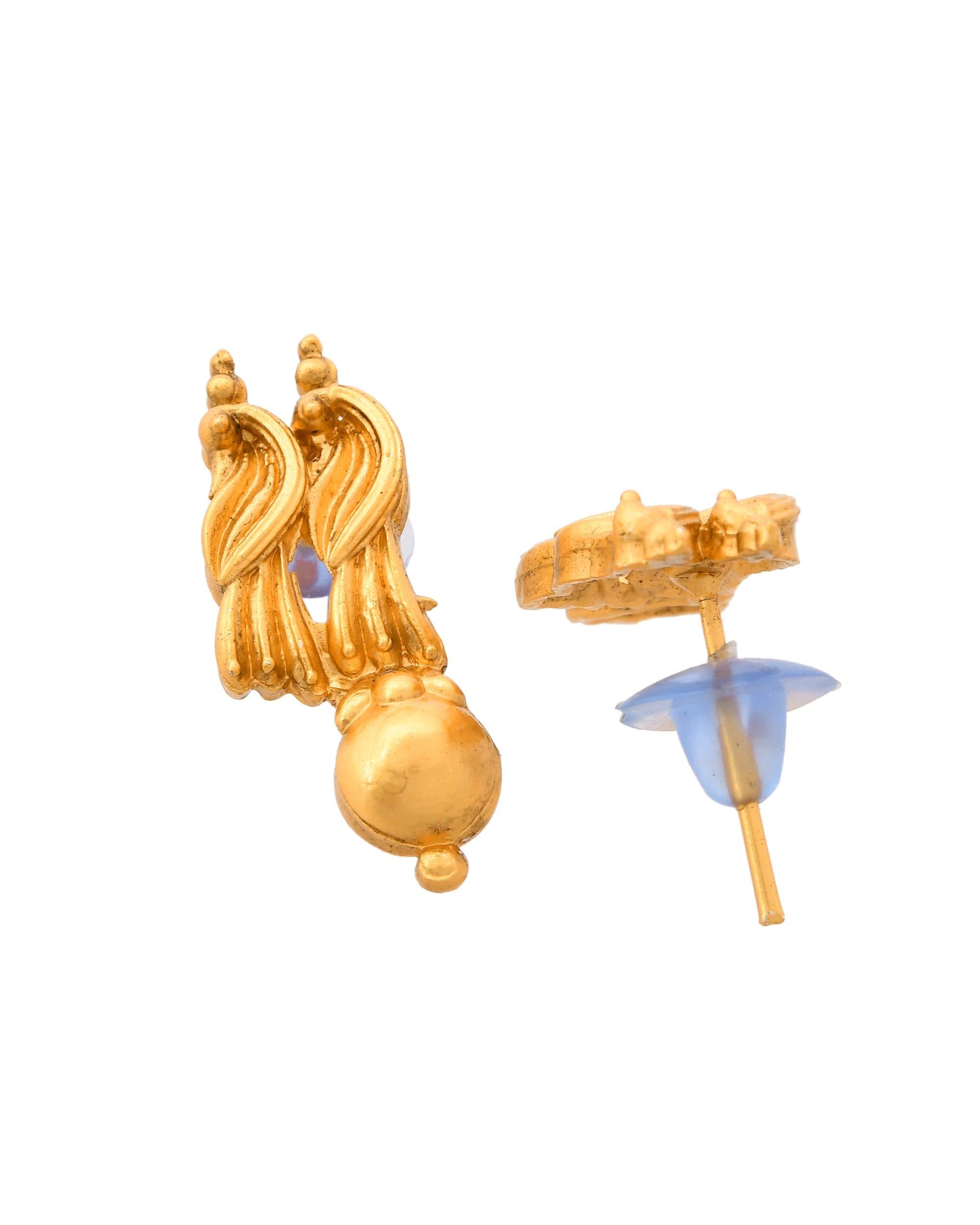 VOJ Gold-Polished Designer Necklace With Earrings Set