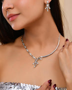 VOJ Silver Plated Ad Stone Studded Designer Necklace With Earrings Set