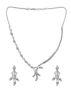 VOJ Silver Plated Ad Stone Studded Designer Necklace With Earrings Set