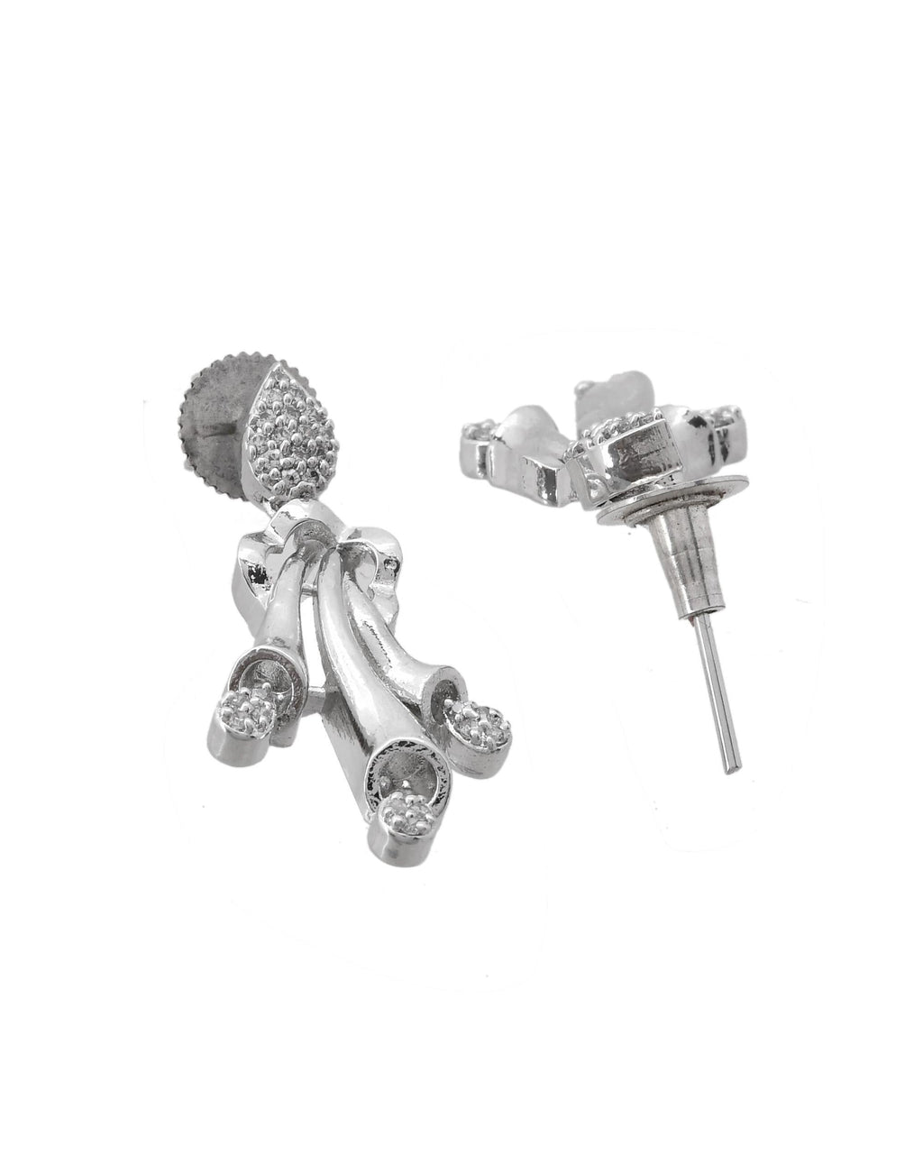 VOJ Silver Plated Ad Stone Studded Designer Necklace With Earrings Set