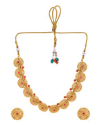 VOJ Gold-Polished Circular Designed Necklace With Earrings Set