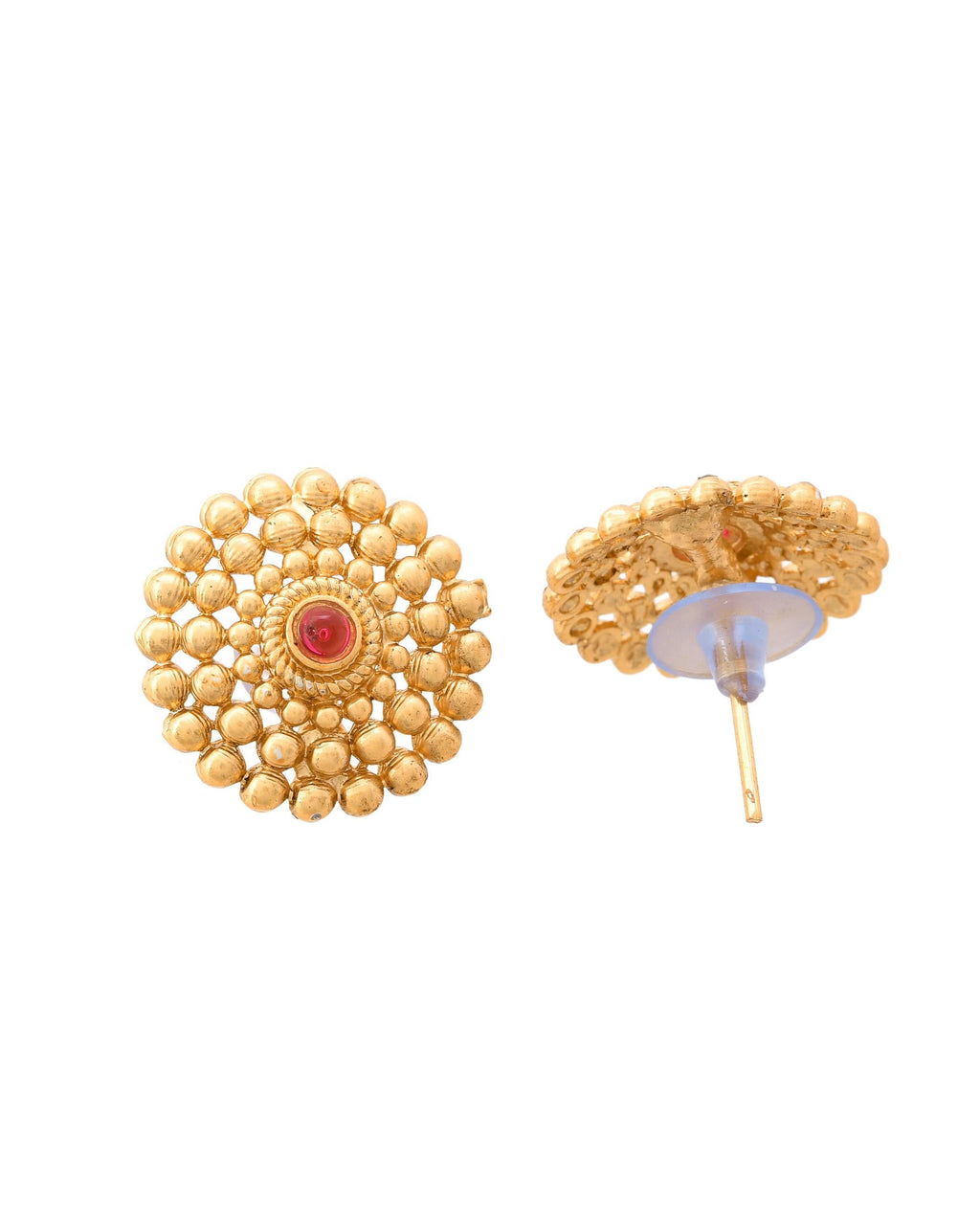 VOJ Gold-Polished Circular Designed Necklace With Earrings Set