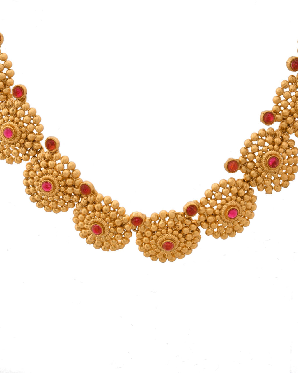 VOJ Gold-Polished Circular Designed Necklace With Earrings Set