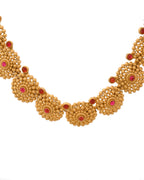 VOJ Gold-Polished Circular Designed Necklace With Earrings Set