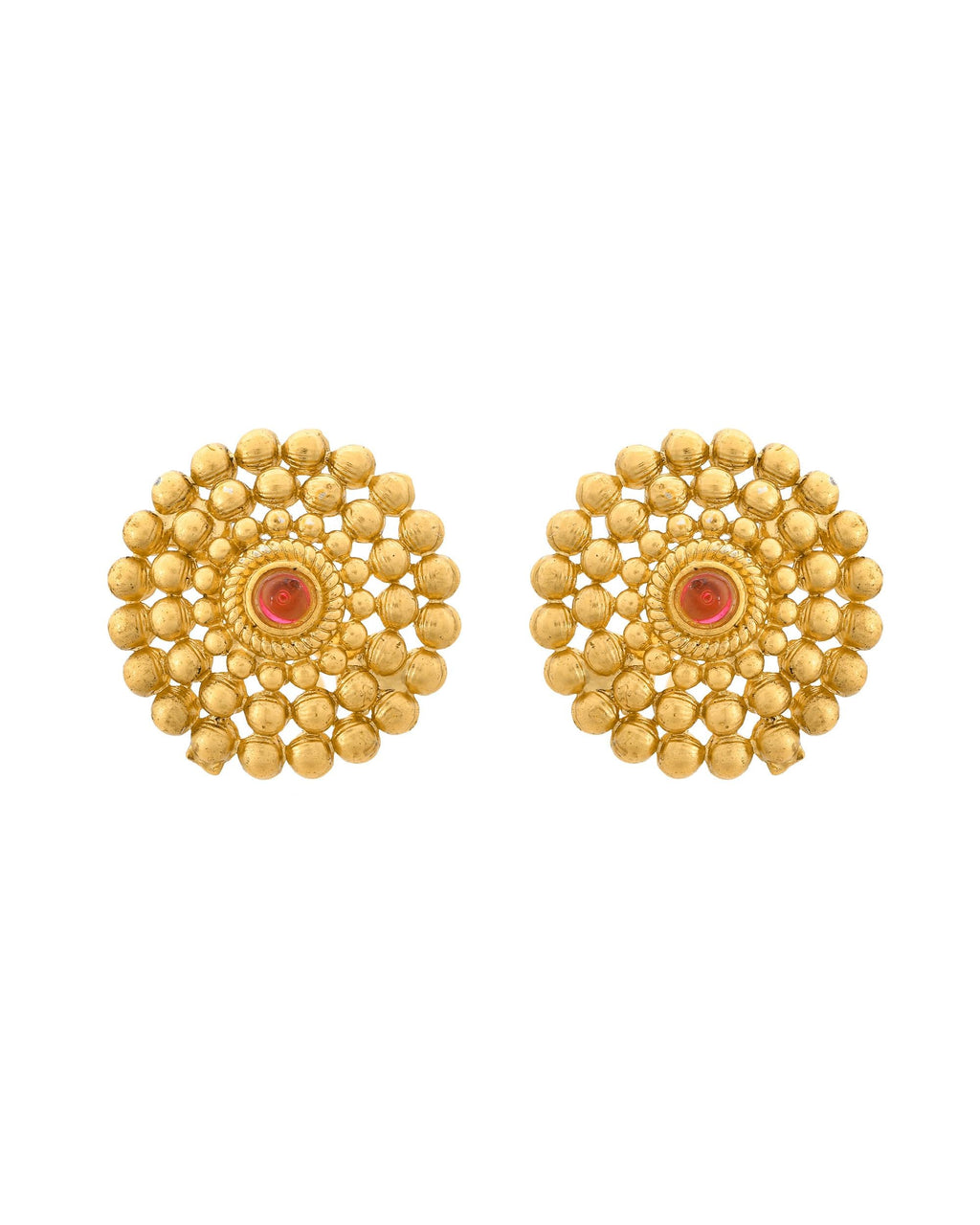 VOJ Gold-Polished Circular Designed Necklace With Earrings Set
