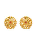 VOJ Gold-Polished Circular Designed Necklace With Earrings Set