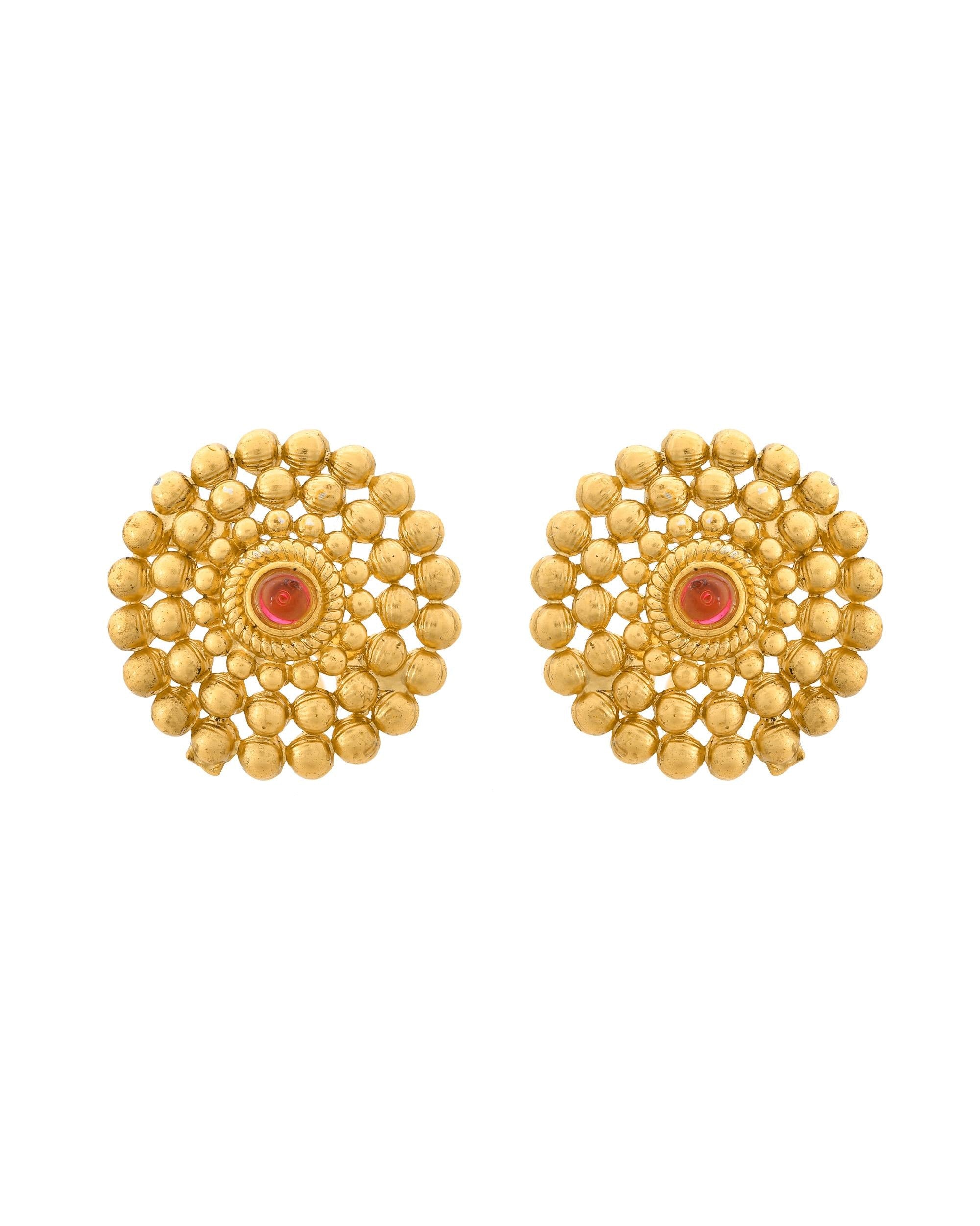 VOJ Gold-Polished Circular Designed Necklace With Earrings Set