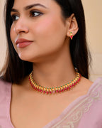 VOJ Gold-Polished Teardrop Shaped Designed Necklace With Earrings Set