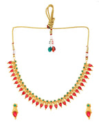 VOJ Gold-Polished Teardrop Shaped Designed Necklace With Earrings Set