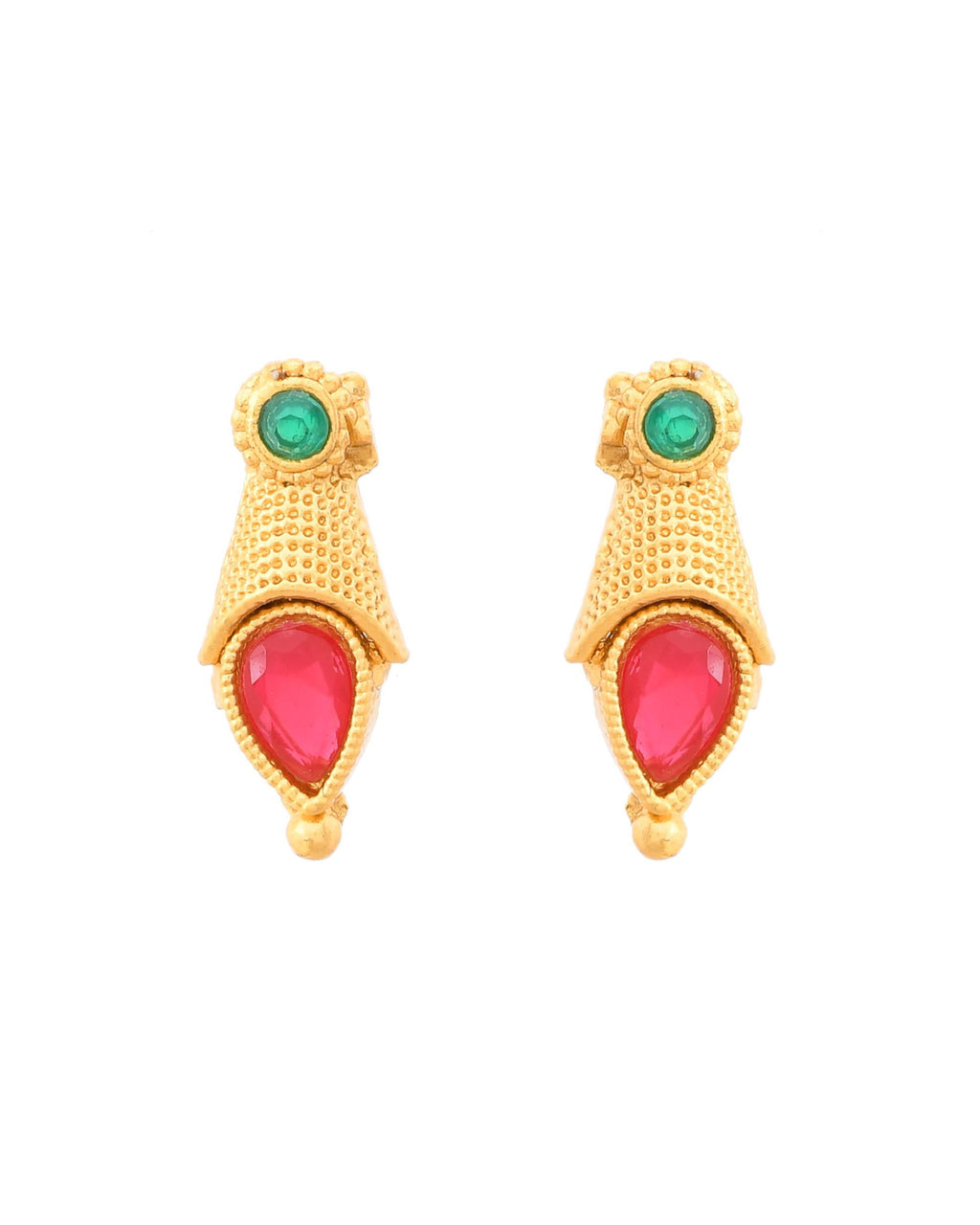 VOJ Gold-Polished Teardrop Shaped Designed Necklace With Earrings Set