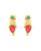 VOJ Gold-Polished Teardrop Shaped Designed Necklace With Earrings Set