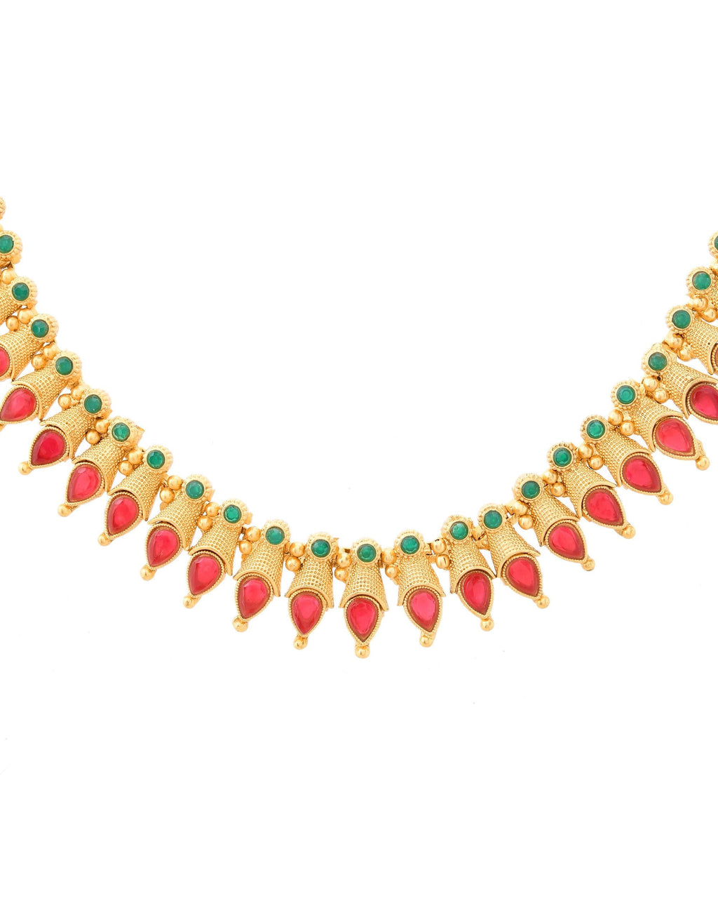 VOJ Gold-Polished Teardrop Shaped Designed Necklace With Earrings Set