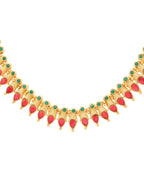 VOJ Gold-Polished Teardrop Shaped Designed Necklace With Earrings Set