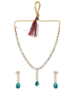 VOJ Silver Plated Green Stone Studded Necklace And Earrings Set