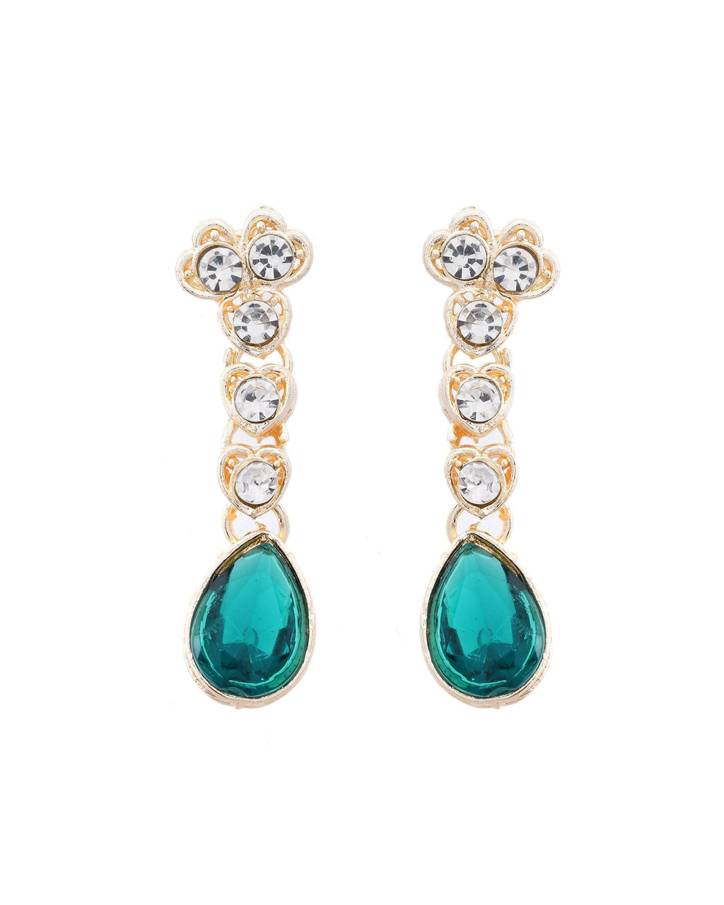 VOJ Silver Plated Green Stone Studded Necklace And Earrings Set