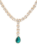 VOJ Silver Plated Green Stone Studded Necklace And Earrings Set