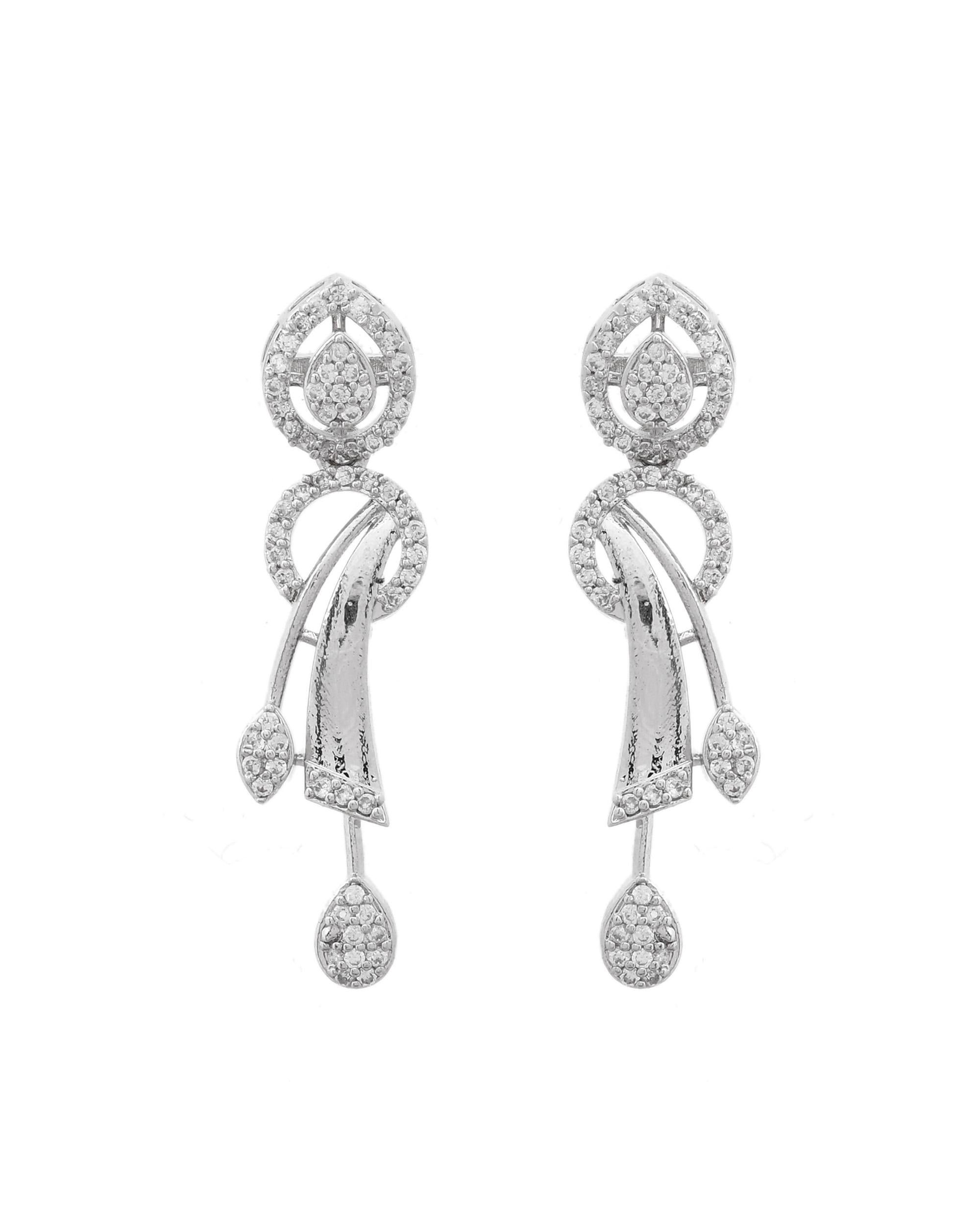 VOJ Silver Toned Stylish Ad- Studded Jewellery Set