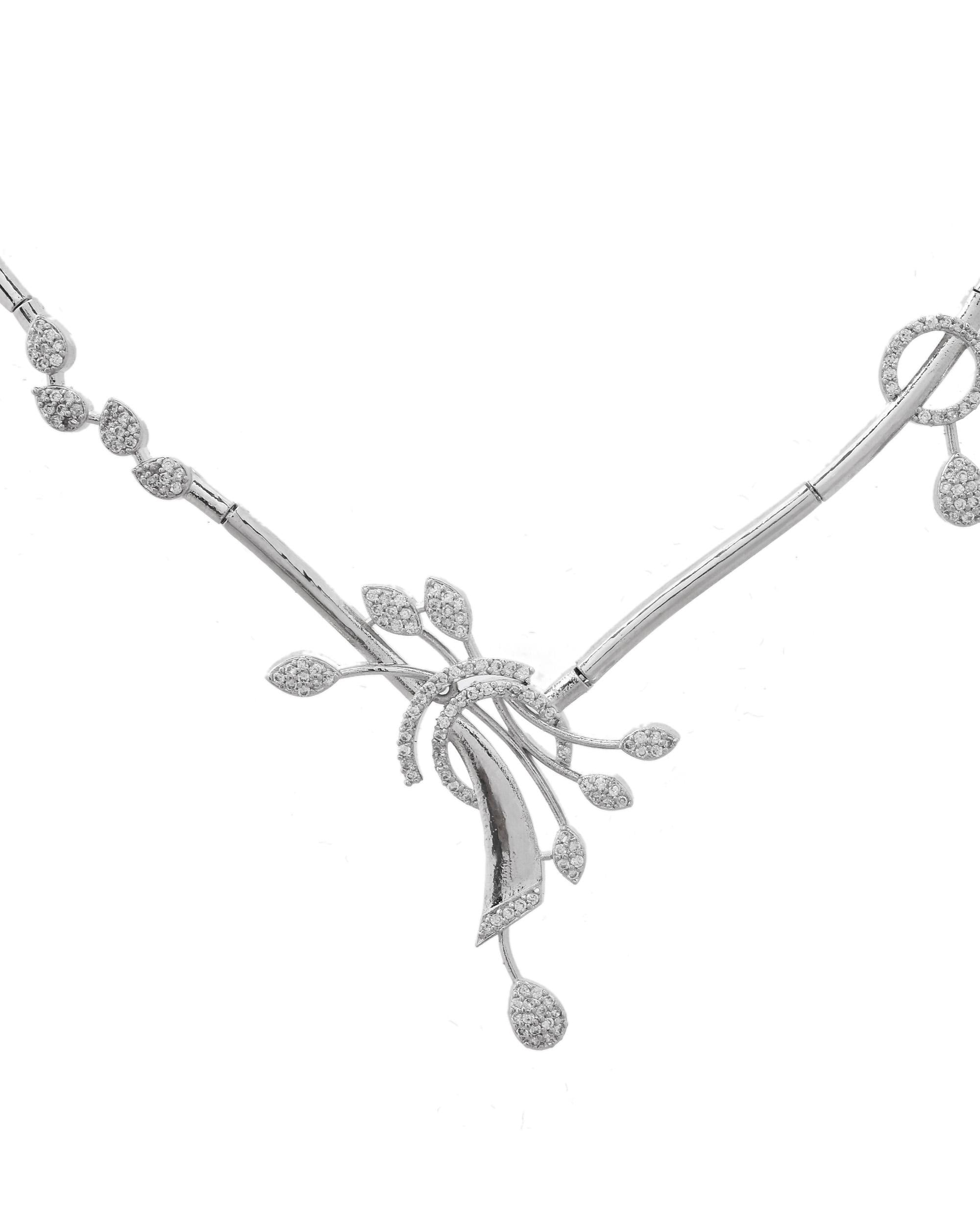 VOJ Silver Toned Stylish Ad- Studded Jewellery Set