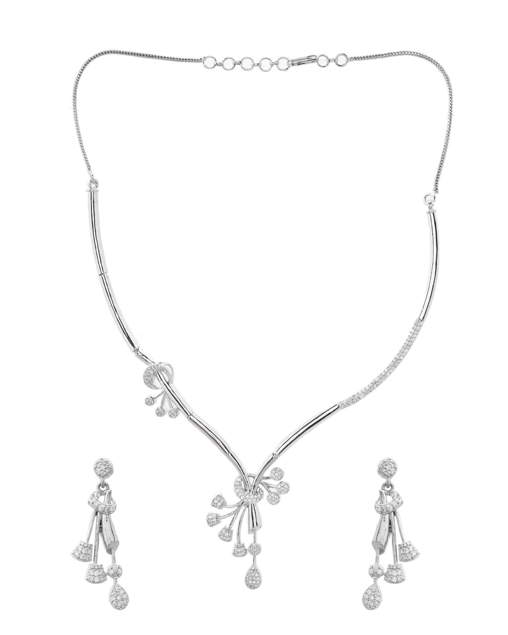 VOJ Silver Plated Ad Stone Studded Designer Necklace With Earrings Set